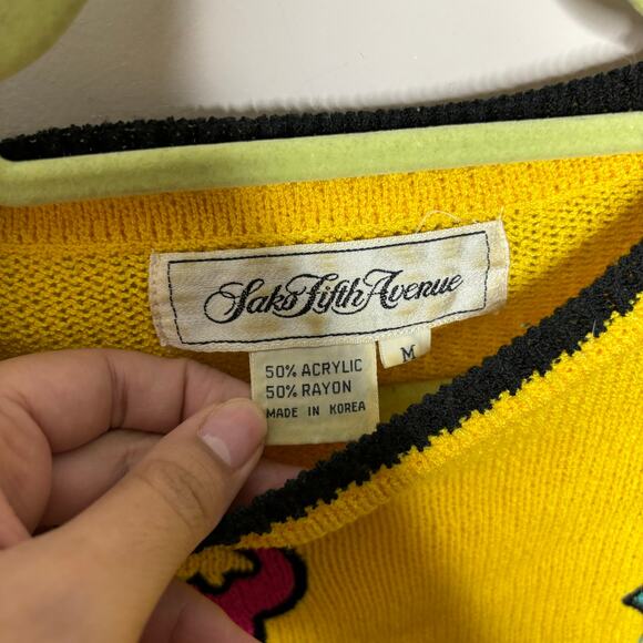 Saks Fifth Avenue Yellow Vintage Sweater Sz M - Picture 5 of 11
